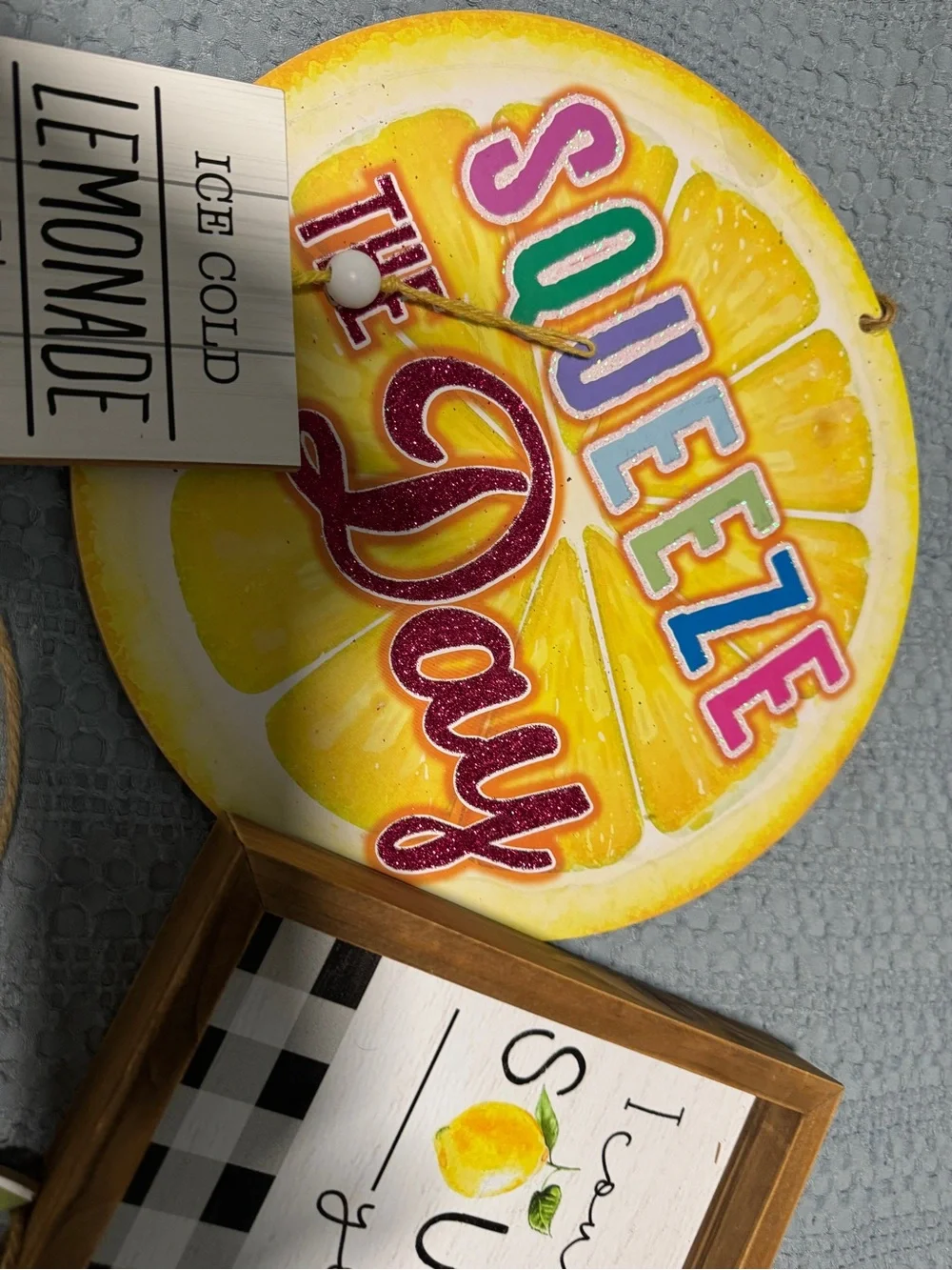 Wood Frame Lemon Squeeze Wall Sign - White and Yellow